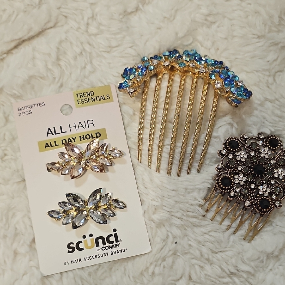 Scunci, And Crystal Gold and Blue Hair Comb  Assortment